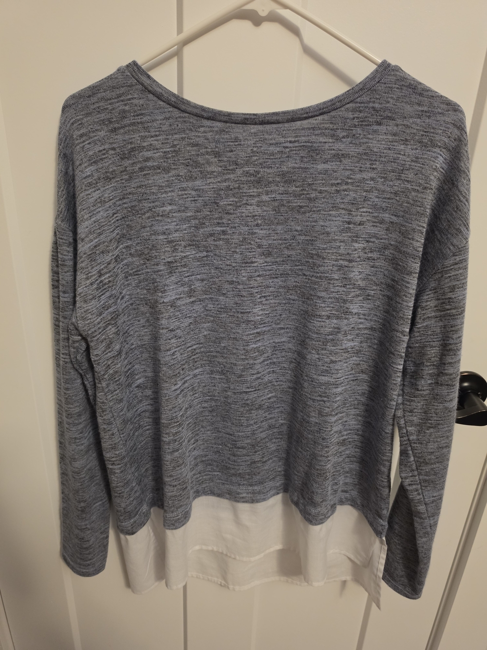 Jones New York Blue Heather Long-Sleeve Top with White Layered Hem
